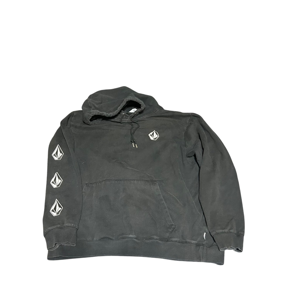 Volcom Mens Stone Pullover Hoodie Black Sleeve Logo Sweatshirt XXL